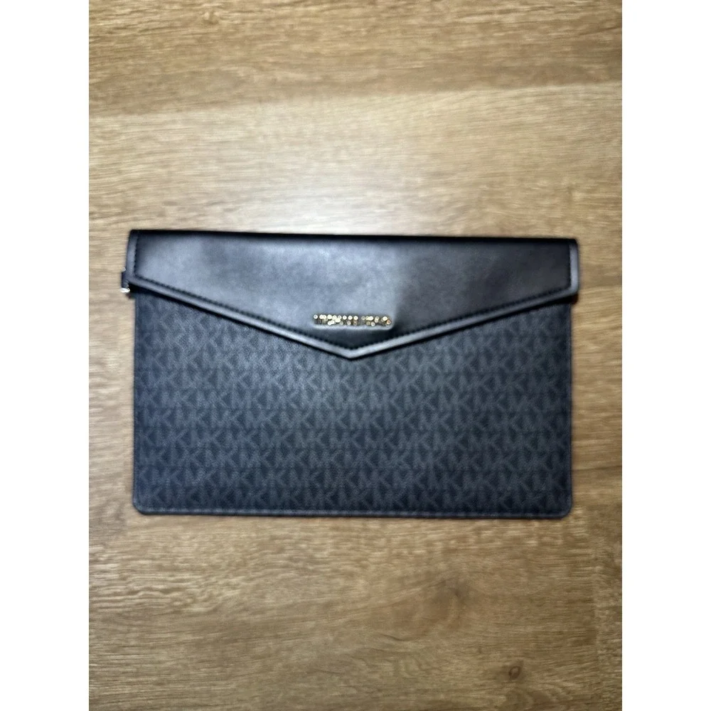 Michael‎ Kors MK Signature Envelope Clutch Wristlet Black PVC Logo Pouch